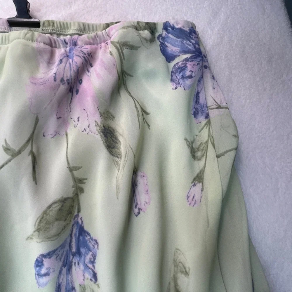 VTG Maxi Skirt 2 Pc Set Women M Floral Fairy Chiffon Lettuce Hem Church Romantic